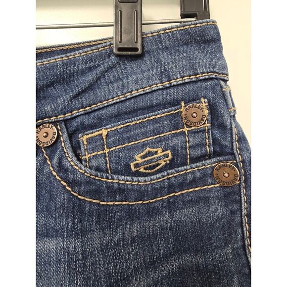 Harley Davidson Women’s Skinny Blue Jeans Size 4 Embroidered Pockets - Picture 3 of 7